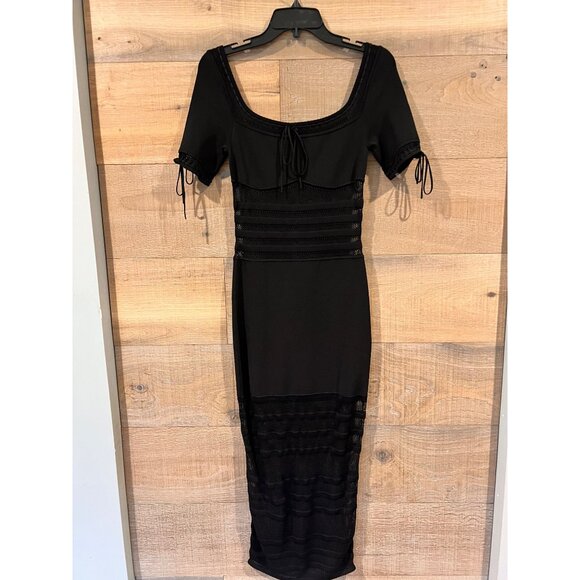 NEW HOUSE OF CB LILLA Add To Wishlist BLACK OPENWORK BLACK KNIT MIDI DRESS SIZE - Picture 7 of 13